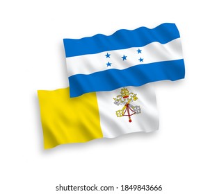 Banderas de olas de tela vectorial nacional del Vaticano y Honduras aisladas en fondo blanco. de 1 a 2.