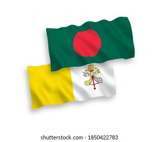 Nationale Vektorgrafik-Wellenflags von Vatikan und Bangladesch einzeln auf weißem Hintergrund. 1 bis 2 %.