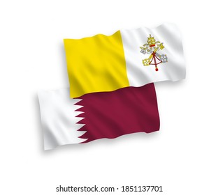 Nationale Vektorgrafik-Wellenflags von Vatikan und Katar einzeln auf weißem Hintergrund. 1 bis 2 %.