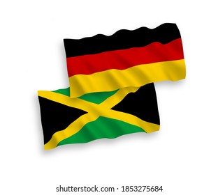 Banderas de olas de tela vectorial nacional de Alemania y Jamaica aisladas en fondo blanco. de 1 a 2.