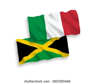 Nationale Vektorgrafik-Wellenflags von Italien und Jamaika einzeln auf weißem Hintergrund. 1 bis 2 %.