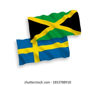 Banderas de olas de tela vectorial nacional de Suecia y Jamaica aisladas en fondo blanco. de 1 a 2.