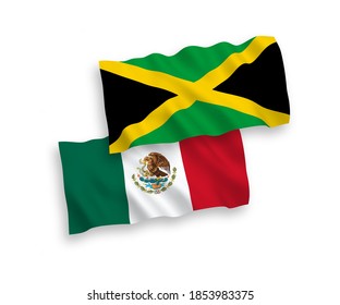 Banderas de olas de tela vectorial nacional de México y Jamaica aisladas en fondo blanco. de 1 a 2.
