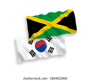 Banderas de olas de tela vectorial nacional de Corea del Sur y Jamaica aisladas en fondo blanco. de 1 a 2.