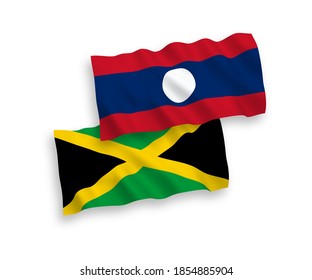 Nationale Vektorgrafik-Wellenflags von Jamaika und Laos einzeln auf weißem Hintergrund. 1 bis 2 %.