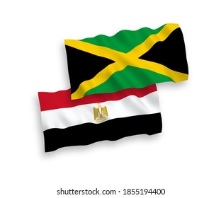 Banderas de ondulación de tela vectorial nacional de Jamaica y Egipto aisladas en fondo blanco. de 1 a 2.