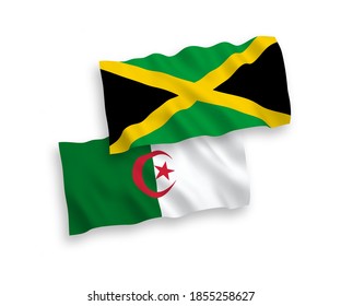 Nationale Vektor-Wellen-Flaggen von Jamaika und Algerien einzeln auf weißem Hintergrund. 1 bis 2 %.