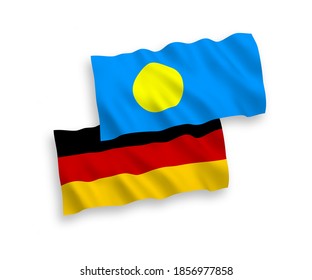 National vector fabric wave flags of Germany and Palau isolated on white background. 1 to 2 proportion.