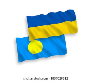 Banderas de olas de tela vectorial nacional de Palau y Ucrania aisladas en fondo blanco. de 1 a 2.