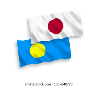 National vector fabric wave flags of Japan and Palau isolated on white background. 1 to 2 proportion.