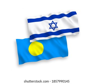 Banderas de olas de tela vectorial nacional de Palau e Israel aisladas en fondo blanco. de 1 a 2.