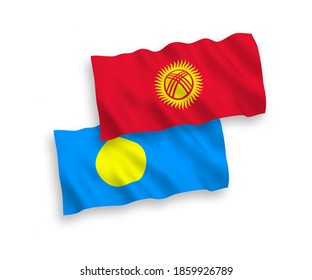 Banderas de olas de tela vectorial nacional de Palau y Kirguistán aisladas en fondo blanco. de 1 a 2.