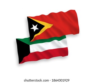 Nationale Vektor-Wellen-Flaggen von Osttimor und Kuwait einzeln auf weißem Hintergrund. 1 bis 2 %.