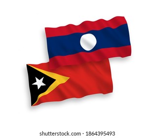 Banderas de olas de tela vectorial nacional de Timor Oriental y Laos aisladas en fondo blanco. de 1 a 2.