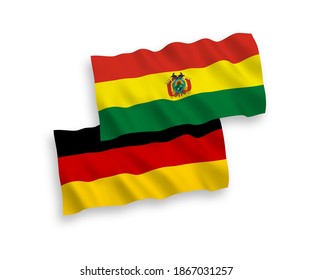 National vector fabric wave flags of Germany and Bolivia isolated on white background. 1 to 2 proportion.