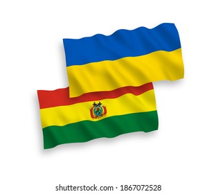 Banderas de olas de tela vectorial nacional de Bolivia y Ucrania aisladas en fondo blanco. de 1 a 2.