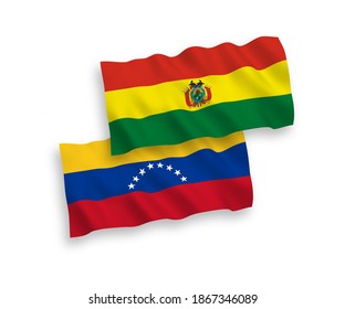 Banderas de olas de tela vectorial nacional de Venezuela y Bolivia aisladas en fondo blanco. de 1 a 2.