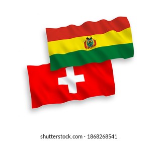 Banderas de olas de tela vectorial nacional de Bolivia y Suiza aisladas en fondo blanco. de 1 a 2.