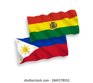 Banderas de olas de tela vectorial nacional de Bolivia y Filipinas aisladas en fondo blanco. de 1 a 2.