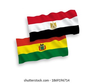 Banderas de olas de tela vectorial nacional de Bolivia y Egipto aisladas en fondo blanco. de 1 a 2.