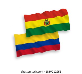 Banderas de olas de tela vectorial nacional de Bolivia y Colombia aisladas en fondo blanco. de 1 a 2.