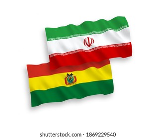 Banderas de olas de tela vectorial nacional de Bolivia e Irán aisladas en fondo blanco. de 1 a 2.