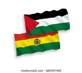 National vector fabric wave flags of Bolivia and Palestine isolated on white background. 1 to 2 proportion.