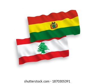 National vector fabric wave flags of Bolivia and Lebanon isolated on white background. 1 to 2 proportion.