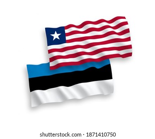 National vector fabric wave flags of Estonia and Liberia isolated on white background. 1 to 2 proportion.