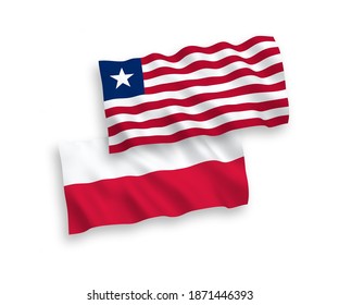 Banderas de olas de tela vectorial nacional de Liberia y Polonia aisladas en fondo blanco. de 1 a 2.