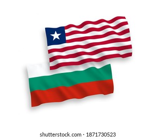 Banderas de olas de tela vectorial nacional de Bulgaria y Liberia aisladas en fondo blanco. de 1 a 2.