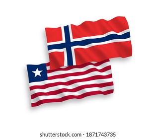 Nationale Vektorgrafik-Wellenflags von Norwegen und Liberia einzeln auf weißem Hintergrund. 1 bis 2 %.