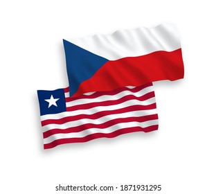 Banderas de olas de tela vectorial nacionales de la República Checa y Liberia aisladas en fondo blanco. de 1 a 2.