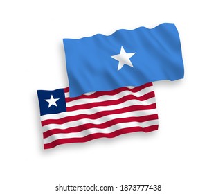 Banderas de olas de tela vectorial nacional de Liberia y Somalia aisladas en fondo blanco. de 1 a 2.
