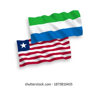 National vector fabric wave flags of Liberia and Sierra Leone isolated on white background. 1 to 2 proportion.