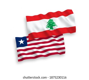 Banderas de olas de tela vectorial nacional de Liberia y el Líbano aisladas en fondo blanco. de 1 a 2.