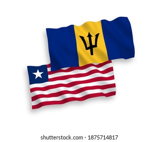 Nationale Vektor-Wellen-Flaggen von Liberia und Barbados einzeln auf weißem Hintergrund. 1 bis 2 %.
