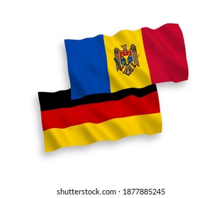 National vector fabric wave flags of Germany and Moldova isolated on white background. 1 to 2 proportion.