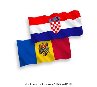 Banderas de olas de tela vectorial nacional de Moldavia y Croacia aisladas en fondo blanco. de 1 a 2.
