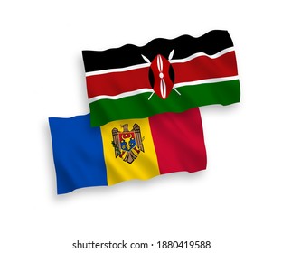 Banderas de olas de tela vectorial nacional de Moldavia y Kenia aisladas en fondo blanco. de 1 a 2.