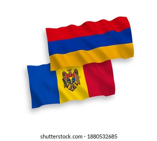 Banderas de olas de tela vectorial nacional de Moldavia y Armenia aisladas en fondo blanco. de 1 a 2.