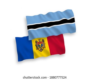 Banderas de olas de tela vectorial nacional de Moldavia y Botswana aisladas en fondo blanco. de 1 a 2.