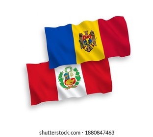 Banderas de olas de tela vectorial nacional de Moldavia y Perú aisladas en fondo blanco. de 1 a 2.