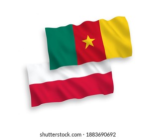 Banderas de olas de tela vectorial nacional de Camerún y Polonia aisladas en fondo blanco. de 1 a 2.