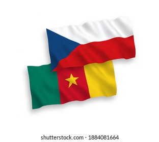 National vector fabric wave flags of Czech Republic and Cameroon isolated on white background. 1 to 2 proportion.