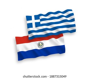 Banderas de olas de tela vectorial nacional de Grecia y Paraguay aisladas en fondo blanco. de 1 a 2.