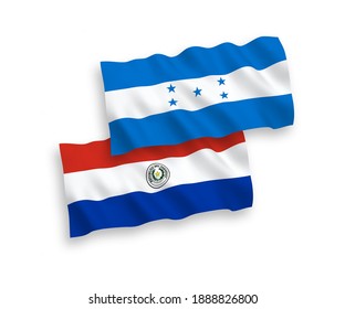 Banderas de olas de tela vectorial nacional de Paraguay y Honduras aisladas en fondo blanco. de 1 a 2.