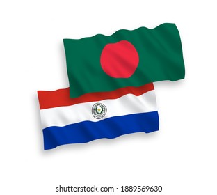 Nationale Vektorgrafik-Wellenflags von Paraguay und Bangladesch einzeln auf weißem Hintergrund. 1 bis 2 %.