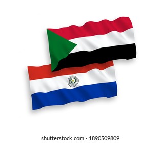 Nationale Vektorgrafik-Wellenflags von Paraguay und Sudan einzeln auf weißem Hintergrund. 1 bis 2 %.