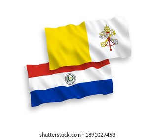 Nationale Vektorgrafik-Wellenflags von Paraguay und Vatikan einzeln auf weißem Hintergrund. 1 bis 2 %.